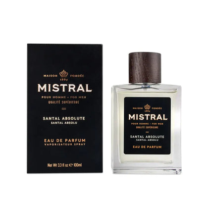 Mistral Santal Absolute Eau de Parfum bottle and packaging on a white background