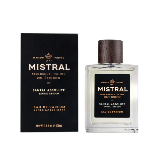 Mistral Santal Absolute Eau de Parfum bottle and packaging on a white background