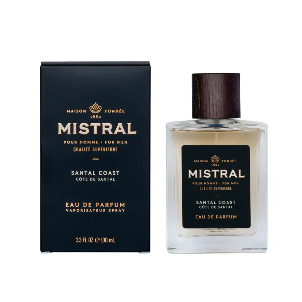 Mistral Santal Coast Eau de Parfum bottle and packaging on a white background