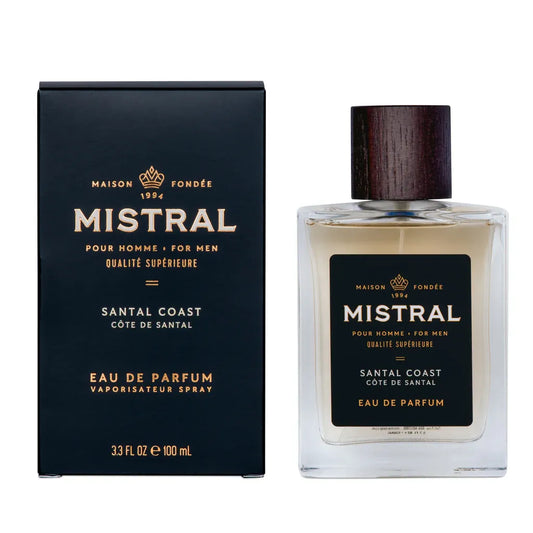 Mistral Santal Coast Eau de Parfum bottle and packaging on a white background