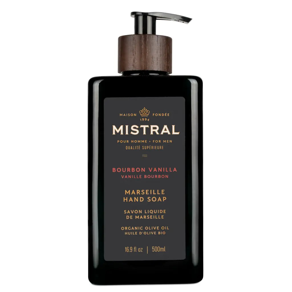 Mistral Marseille hand soap bottle with pump on a white background