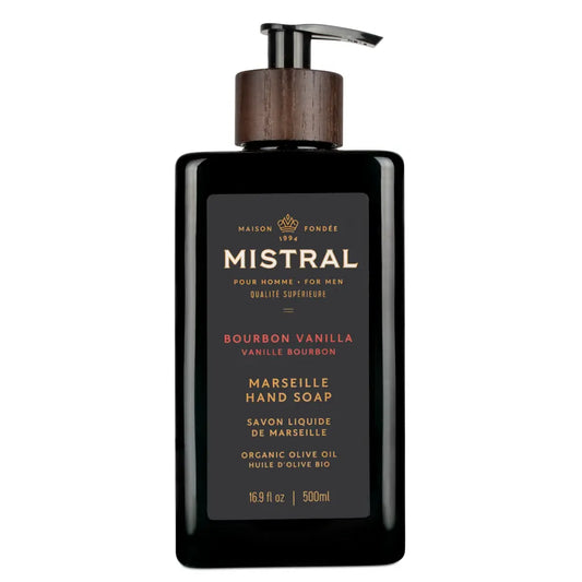Mistral Marseille hand soap bottle with pump on a white background