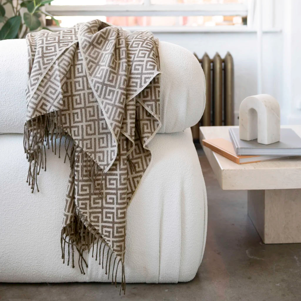 St Geneve Bruno Baby Alpaca Throw Blanket in Almond