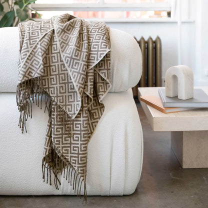 St Geneve Bruno Baby Alpaca Throw Blanket in Almond