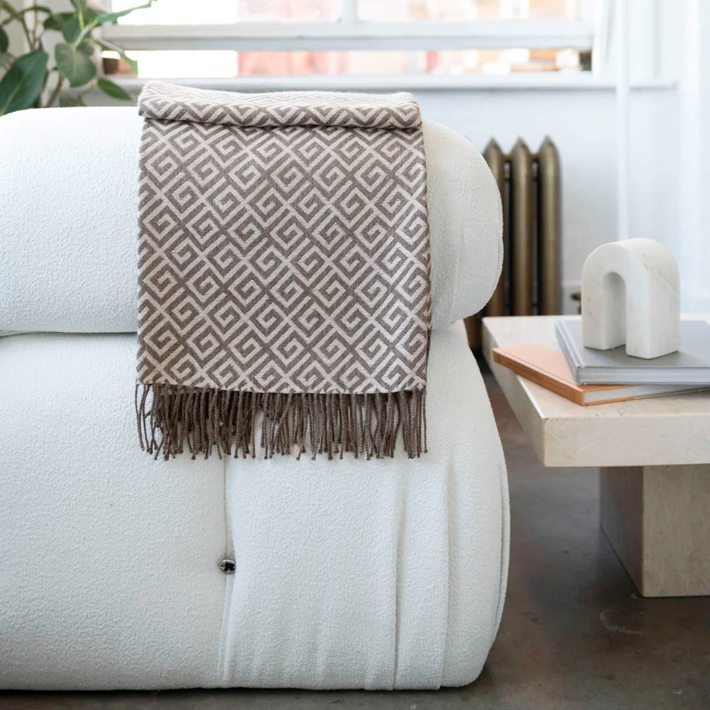 St Geneve Bruno Baby Alpaca Throw Blanket in Almond