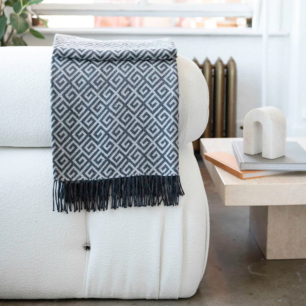 St Geneve Bruno Baby Alpaca Throw Blanket in Charcoal