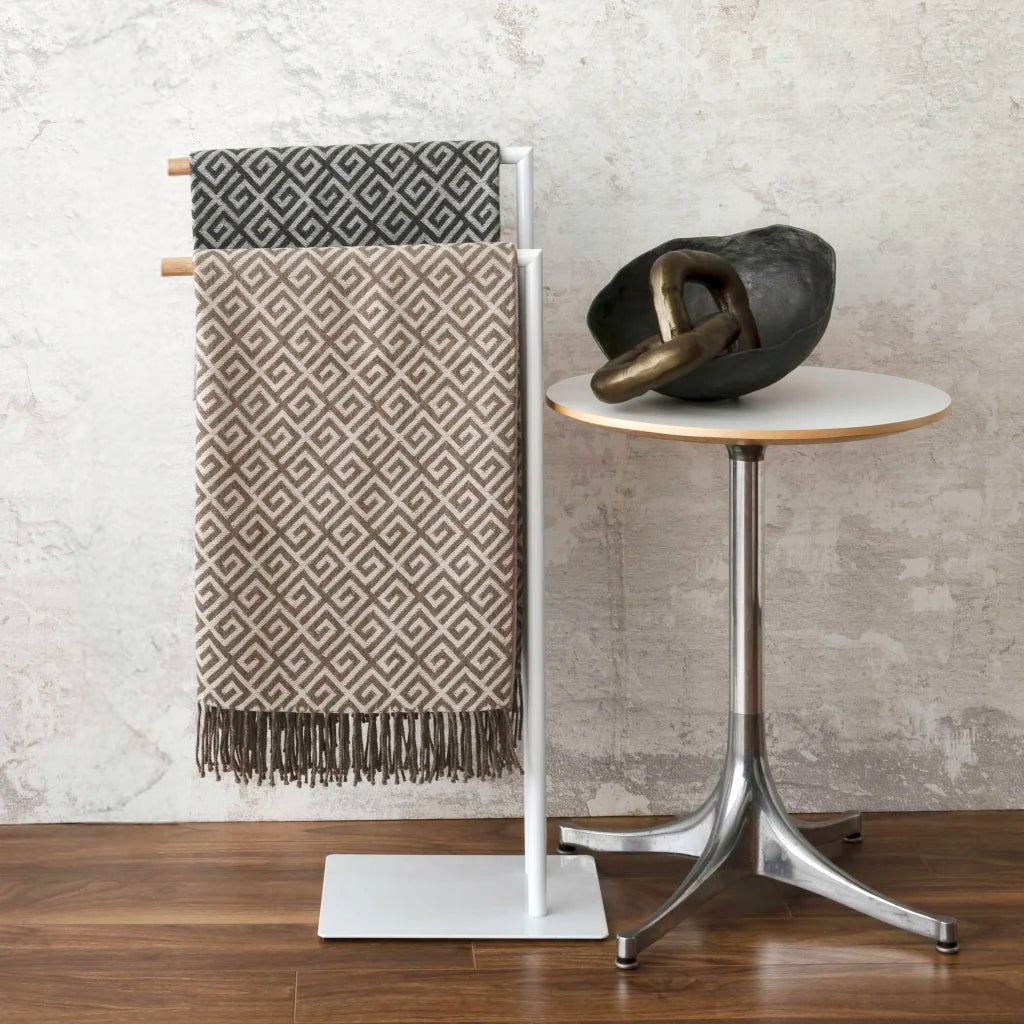 St Geneve Bruno Baby Alpaca Throw Blanket in Almond and Charcoal