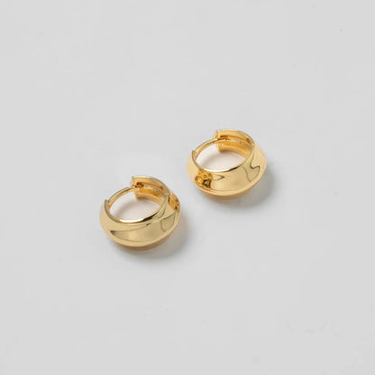 Gold hoop earrings on a light gray background