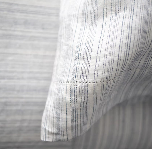 St Genève - Colette Stripe Linen | Pillowcase Pair | French Blue - close up  1