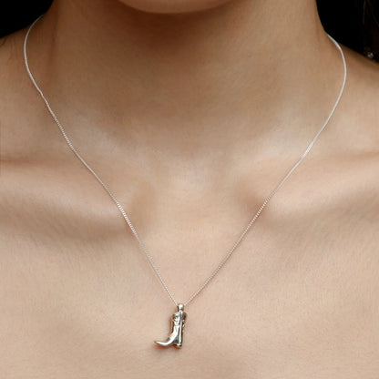 Wolf Circus Cowboy Boot Necklace, Sterling Silver on model