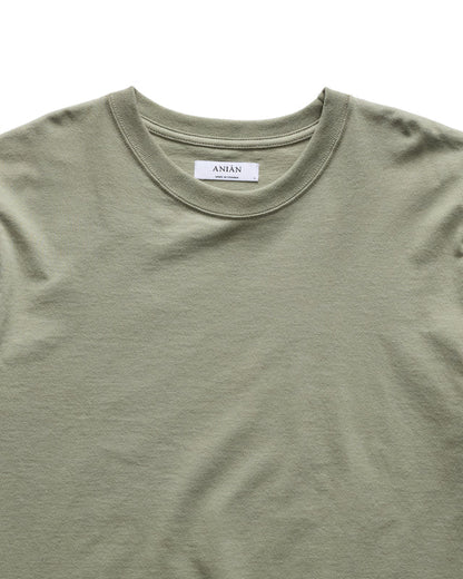 Anian mens unisex olive green crewneck t-shirt with branded neck label soft cotton material