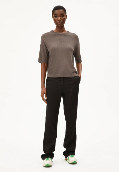ARMEDANGELS Canada Women's Knit Top in Grey with Short Sleeves and Relaxed Fit in Kelowna and Canada