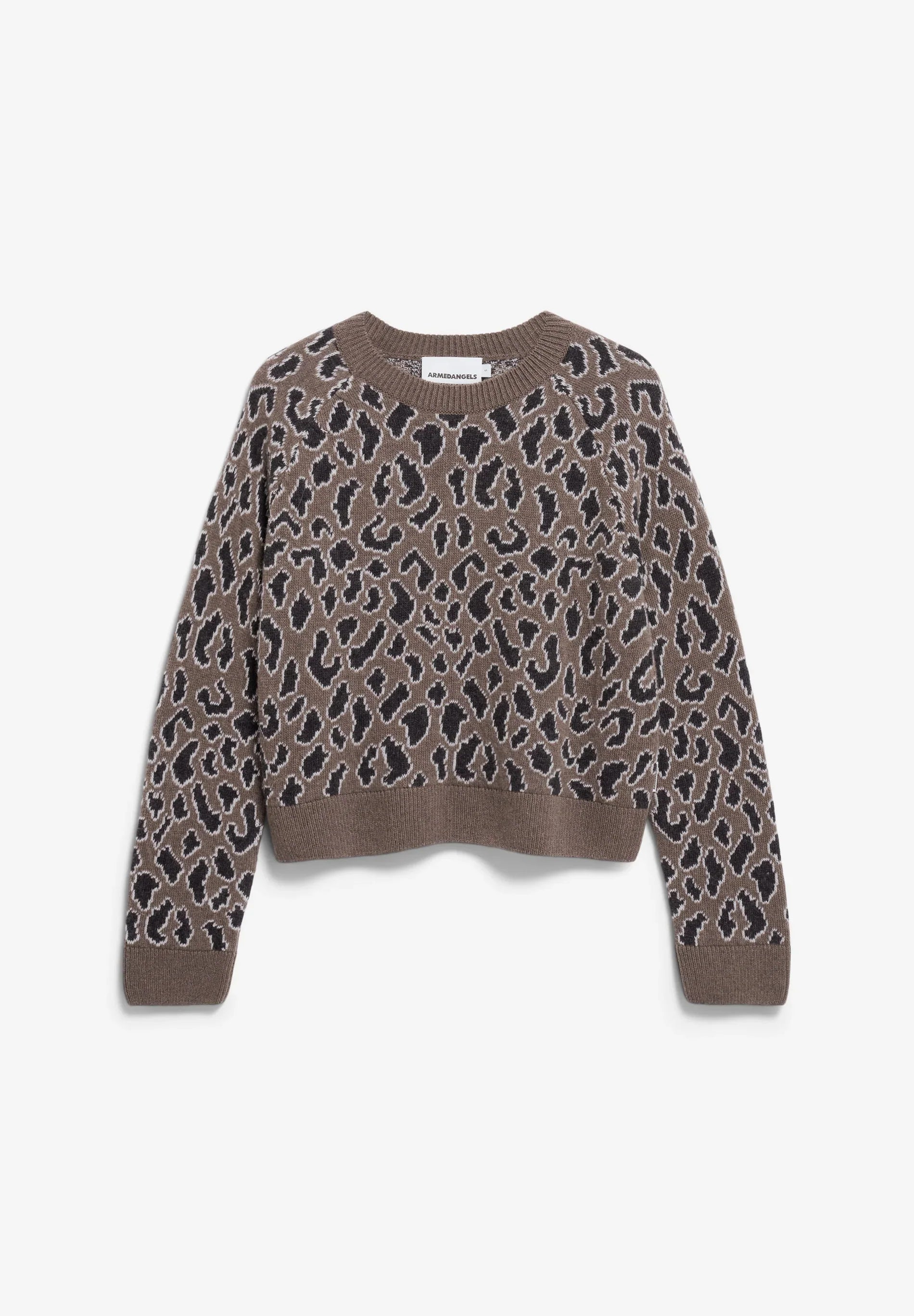 ARMEDANGELS Canada Cropped Sweater in Brown with Bold Leopard Print Design in Kelowna