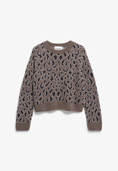 ARMEDANGELS Canada Cropped Sweater in Brown with Bold Leopard Print Design in Kelowna