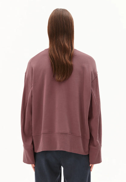 Back view of ARMEDANGELS Canada sweatshirt in earthy mauve with relaxed fit and long sleeves in Kelowna
