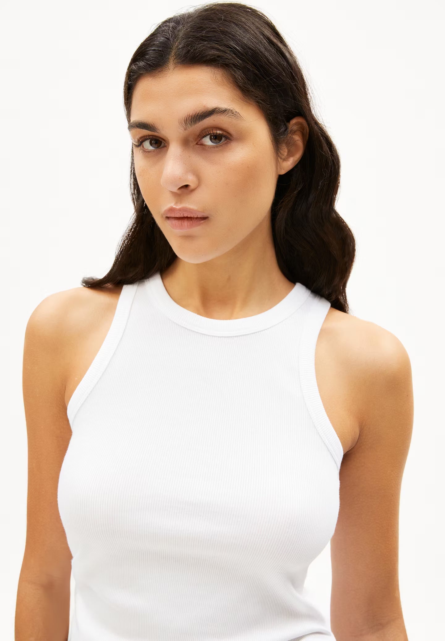 ARMEDANGELS Canada -organic cotton white sleeveless ribbed tank top with high neckline for women in Kelowna