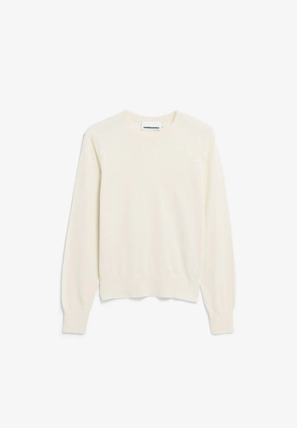 Flatlay shot of ARMEDANGELS oatmilk fine knit sweater - OCS certified organic cotton