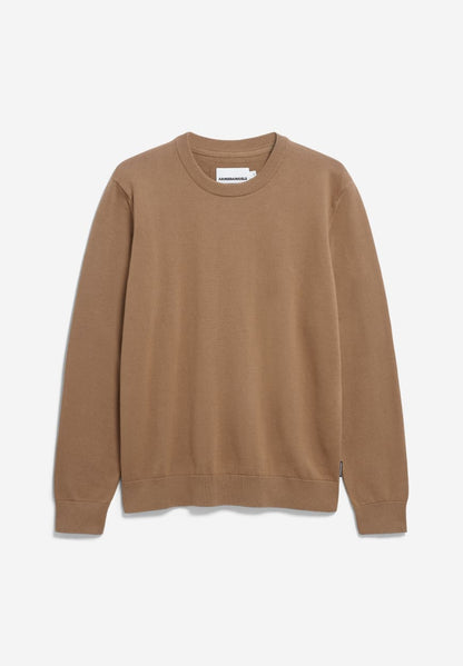 Men's ARMEDANGELS Canada brown crew neck sweater with long sleeves and ribbed cuffs in Kelowna