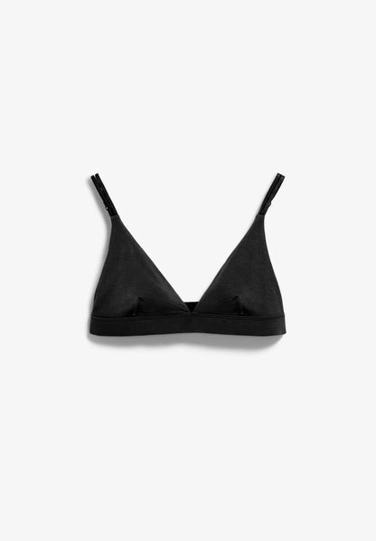 OSILAA Triangle Bralette – ARMEDANGELS Canada in black front flatlay