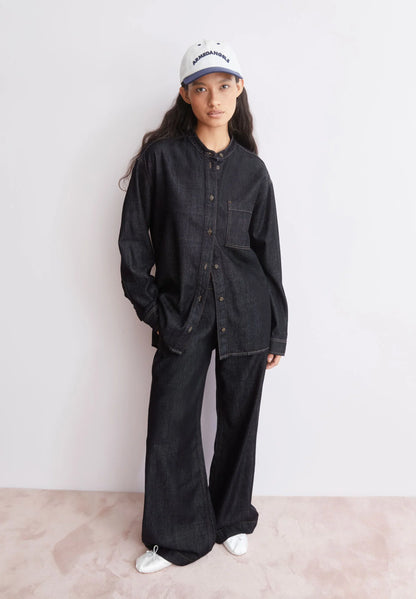 ARMEDANGELS Canada - ASTRAEAAS Tailored Pant in Rinse styled on model with matching jacket and hat