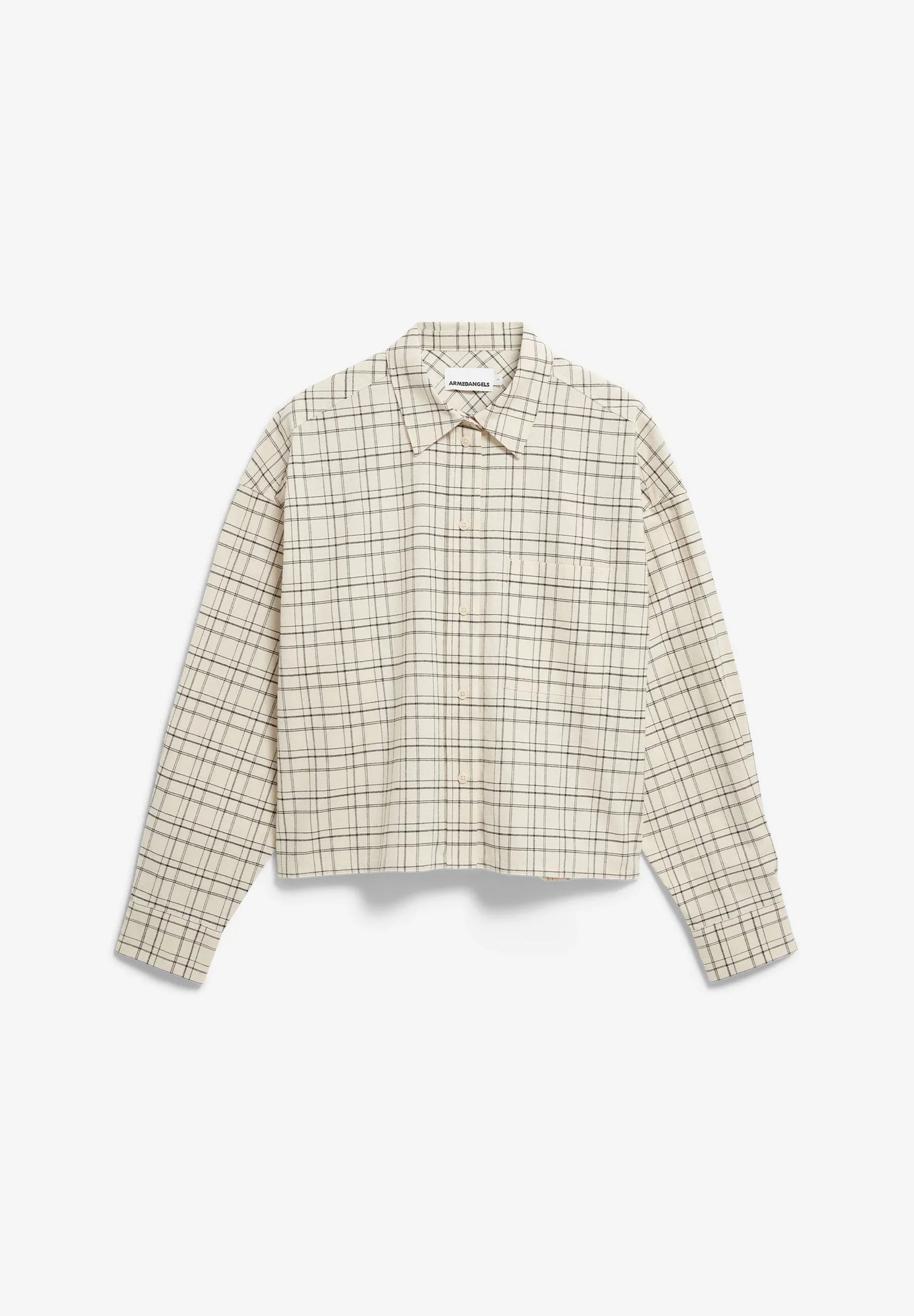 ARMEDANGELS Canada - CHECK Boxy Blouse in Oatmilk-Black - flat lay view of front