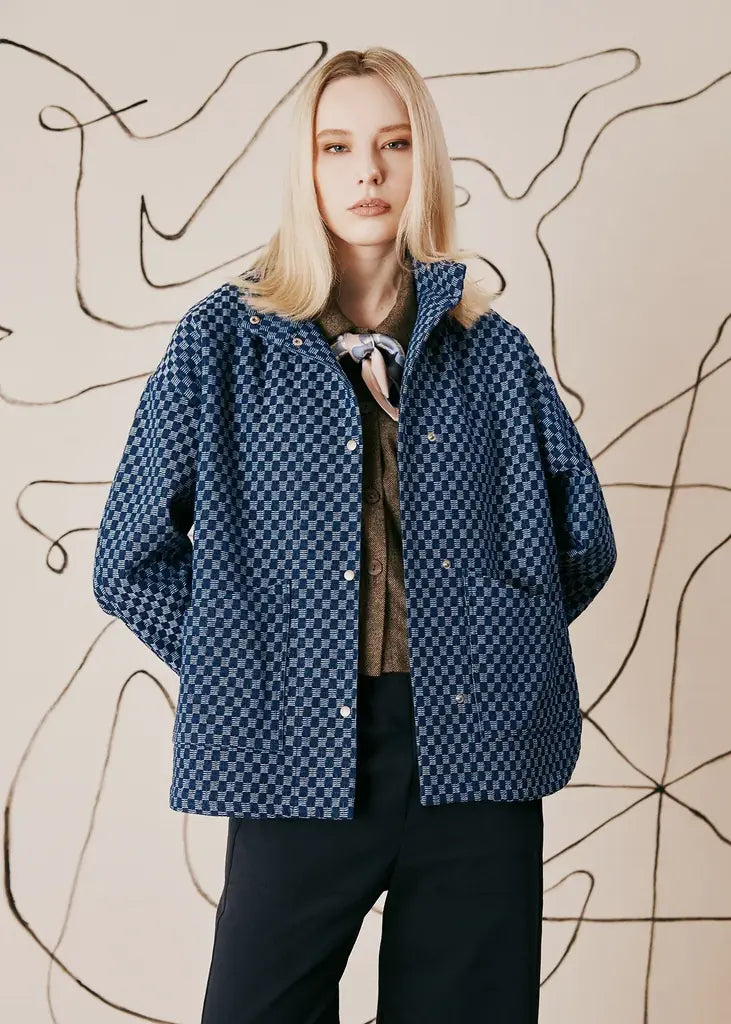 Noor Jacket in Dark Indigo Check - Dagg & Stacey