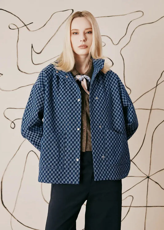 Noor Jacket in Dark Indigo Check - Dagg & Stacey