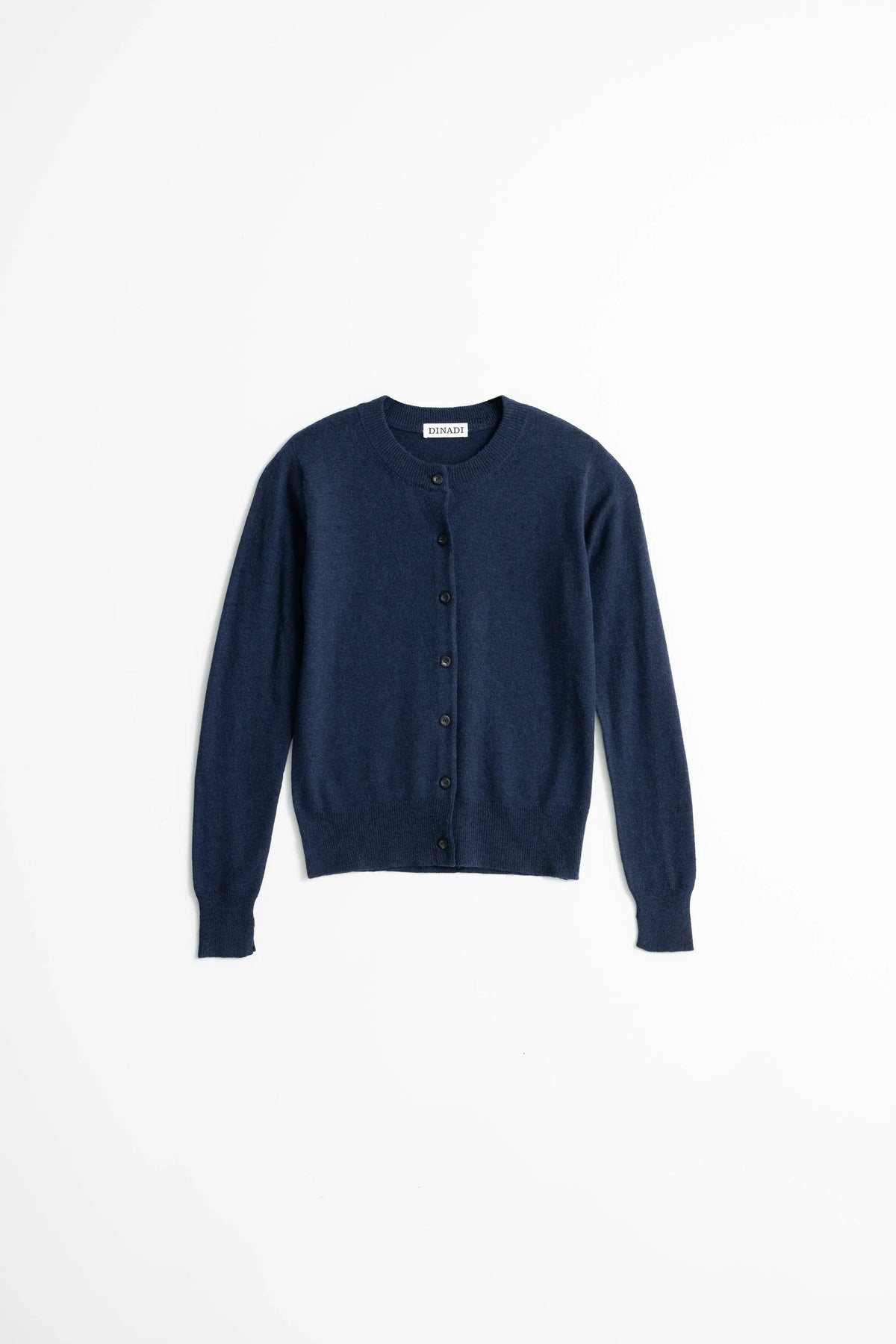 Navy blue merino wool cardigan from Dinadi with button closure and long sleeves in Kelowna