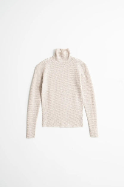 Dinadi Merino Turtleneck Sweater in Light Beige with a Stylish and Cozy Design in Kelowna and Canada