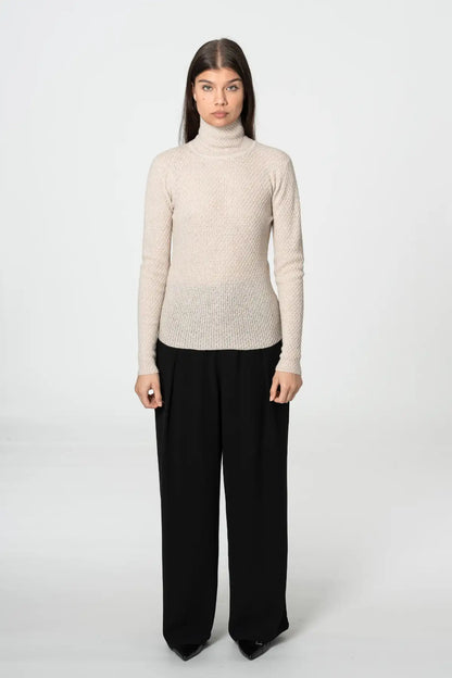 Dinadi merino turtleneck in beige, featuring a fitted design and long sleeves for a stylish look in Kelowna and Canada