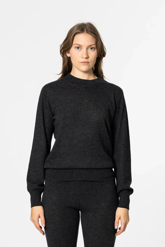 Dinadi women's merino wool sweater in dark gray with a classic fit and soft texture in Kelowna and Canada