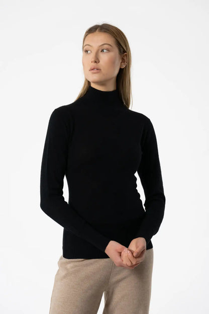 Dinadi women's merino wool turtleneck in black with long sleeves for a sleek look in Kelowna and Canada
