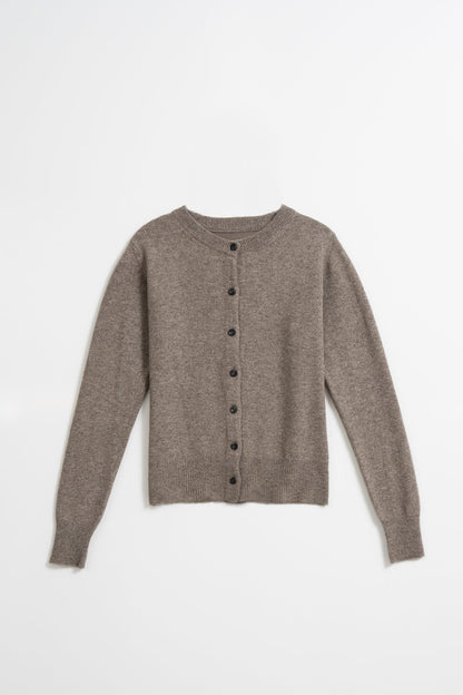 Dinadi cozy brown cardigan featuring button closure and long sleeves for a relaxed fit in Kelowna and Canada