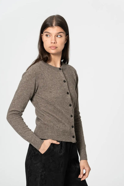 Dinadi Women's Cardigan in Soft Brown with Button Closure and Long Sleeves in Kelowna and Canada