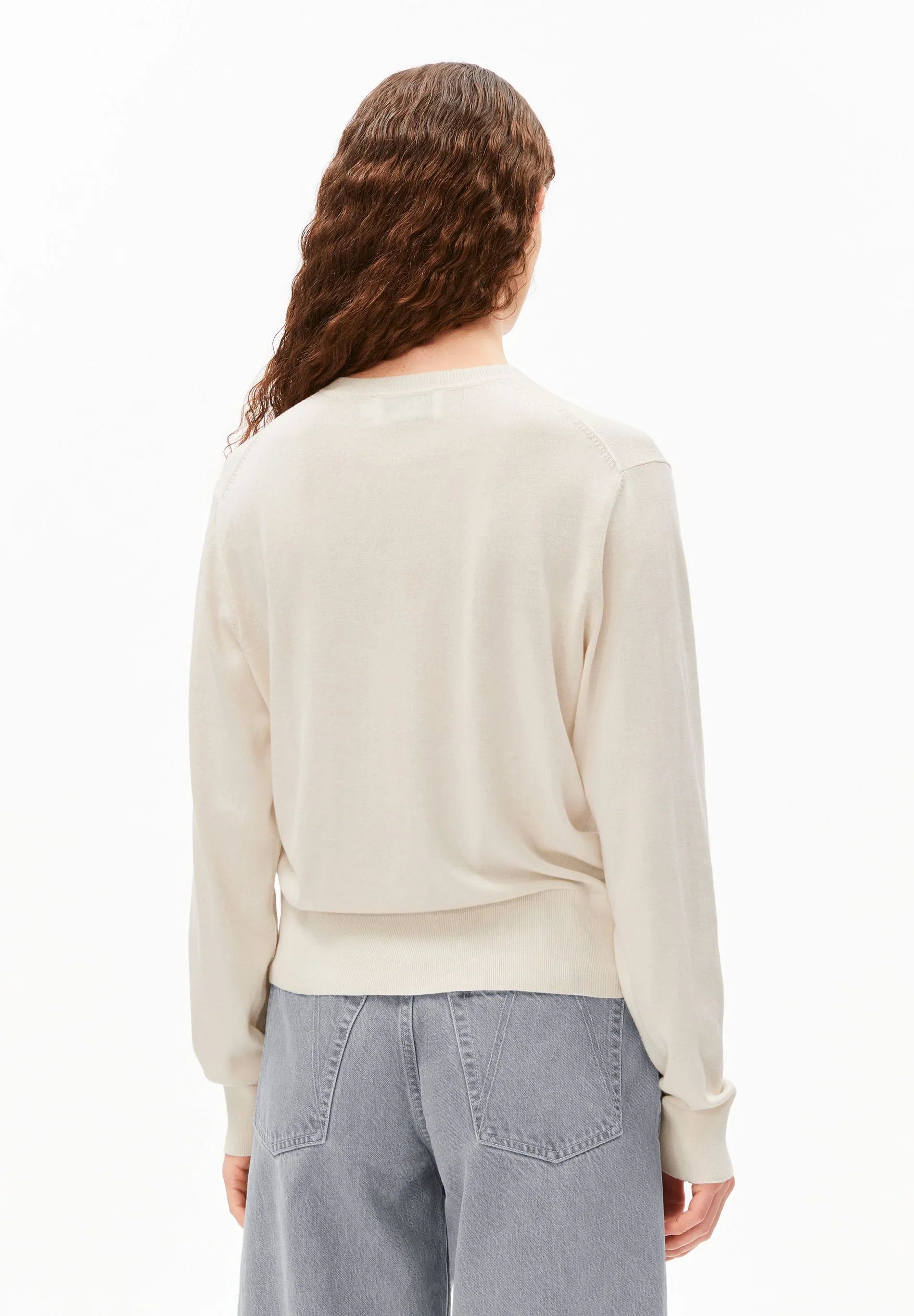 ARMEDANGELS Canada - FINE Knit Cardigan in Oatmilk back view on model