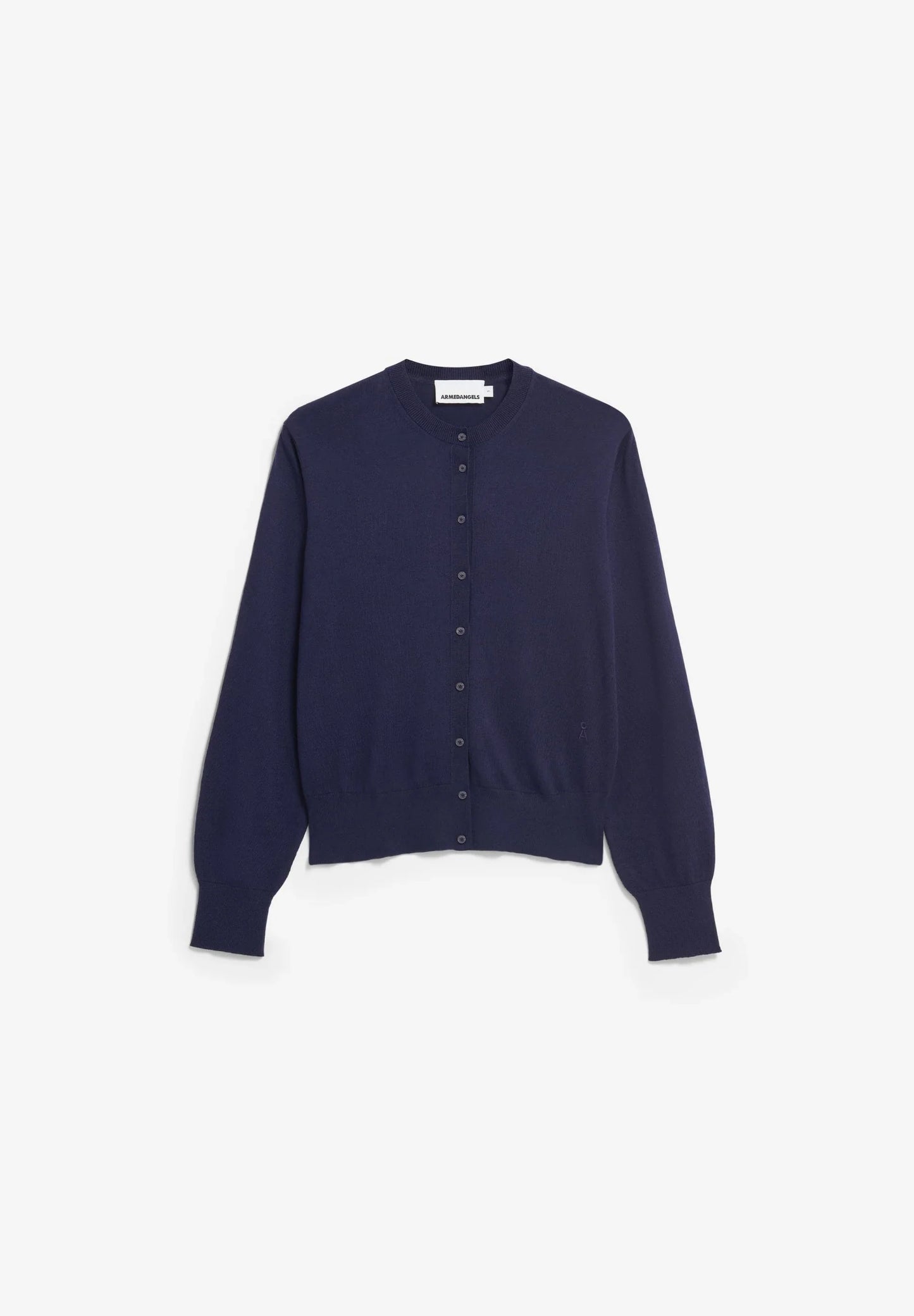 ARMEDANGELS Canada - FINE Knit Cardigan in Tinted Navy flat lay front view
