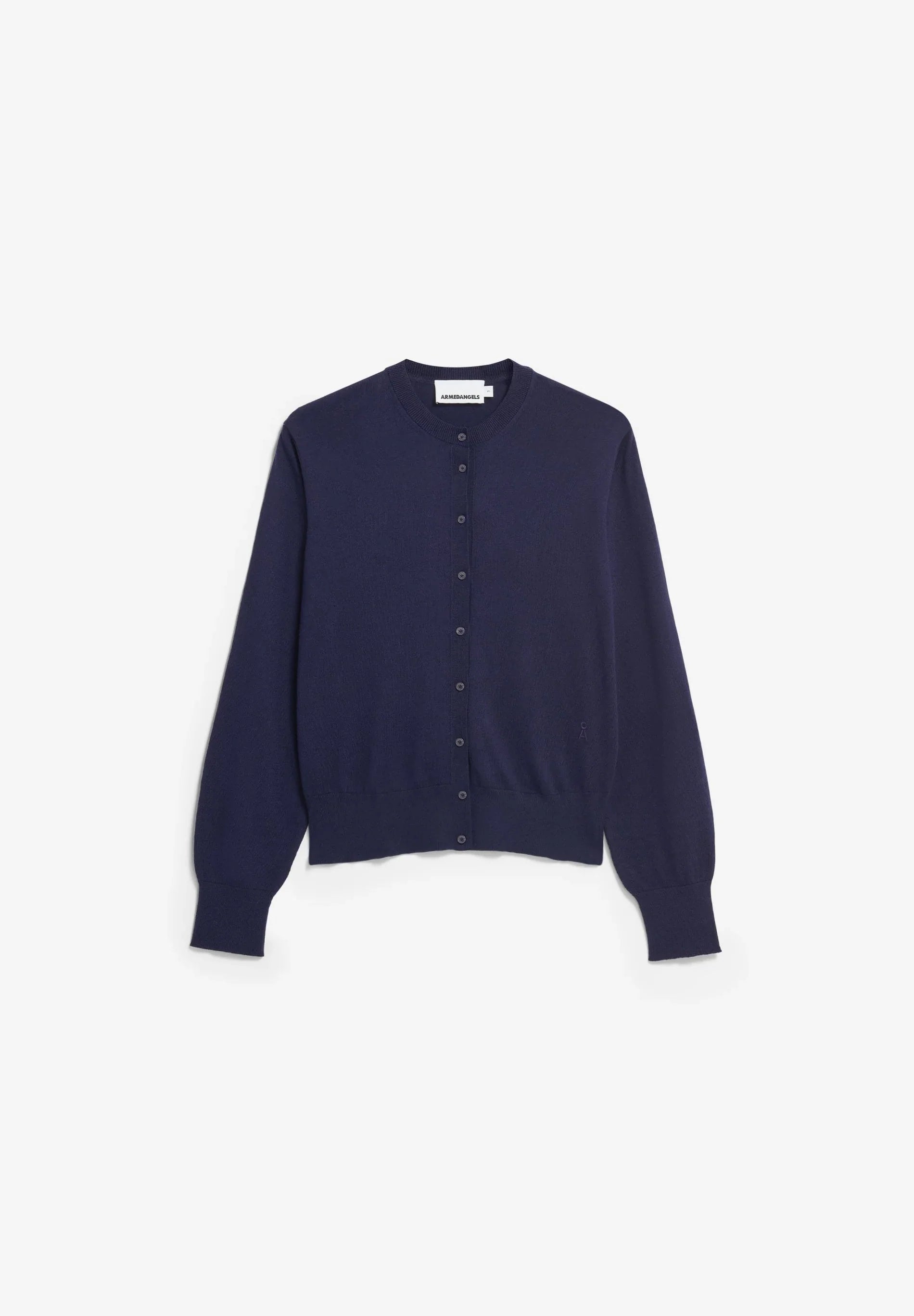 ARMEDANGELS Canada - FINE Knit Cardigan in Tinted Navy flat lay front view