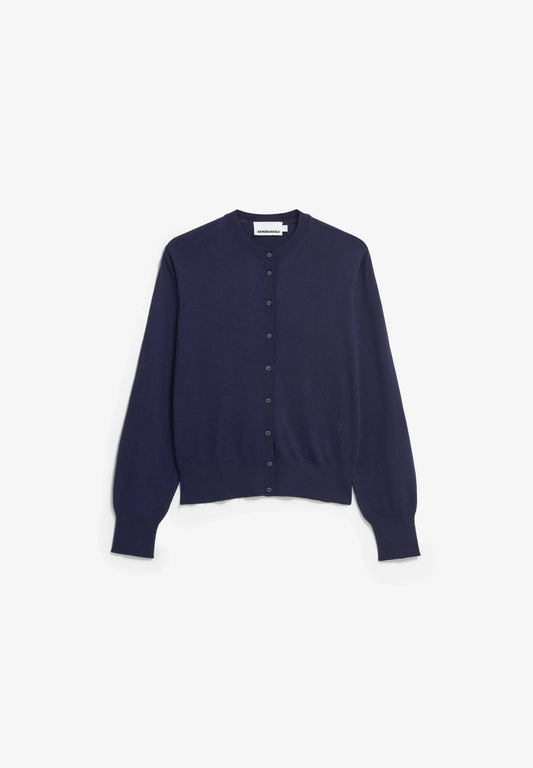 ARMEDANGELS Canada - FINE Knit Cardigan in Tinted Navy flat lay front view