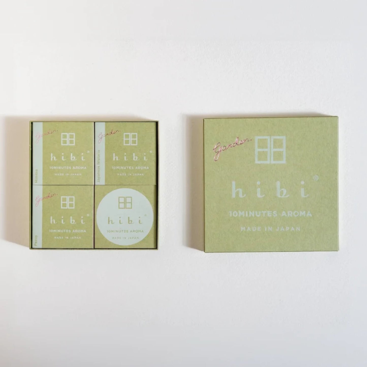 Two green boxes of 'hibi' Iominutes Aroma on a white background