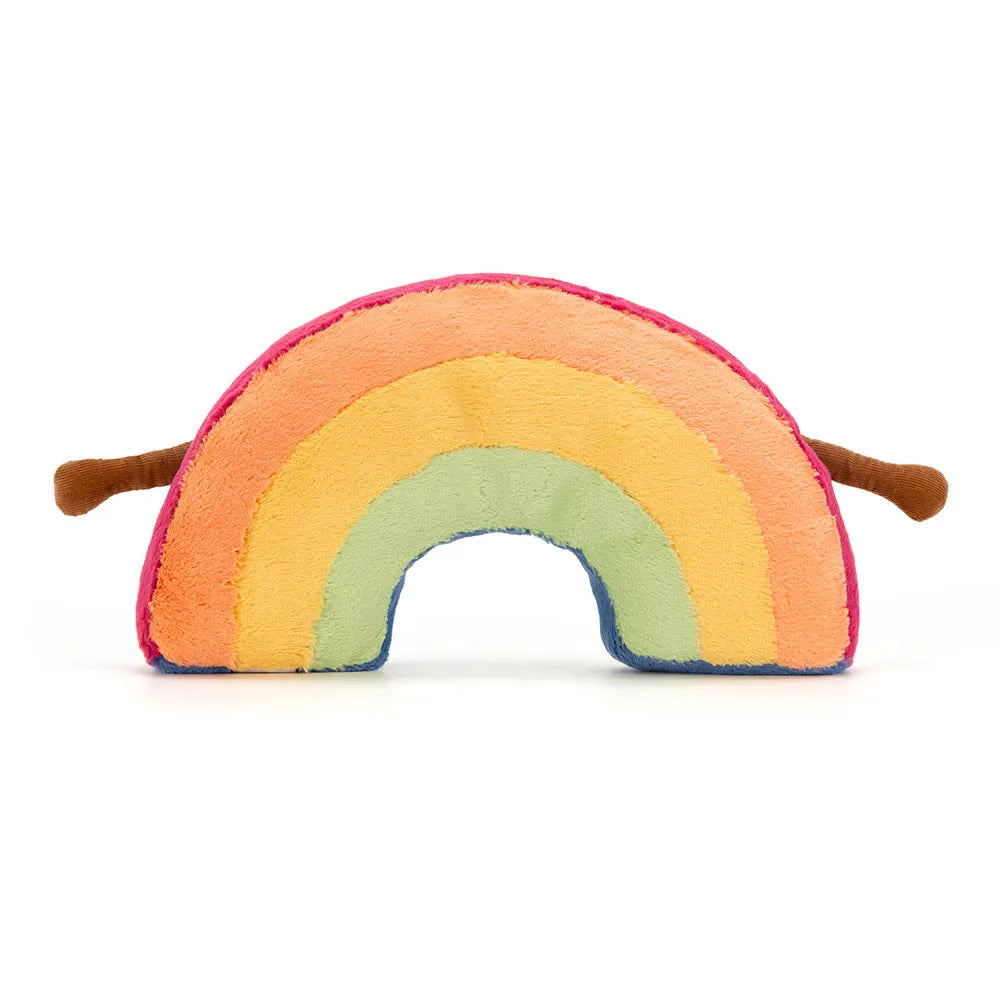 Colorful rainbow-shaped toy on a white background