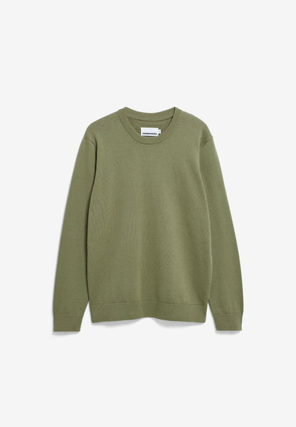 ARMEDANGELS Canada LOUKAA Sweater - men's fatigue green crew neck sweater with classic fit and sustainable cotton knit