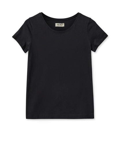 Flat lay of the MOS MOSH Canada Arden Organic Crewneck T-Shirt in white, back view, on a plain background