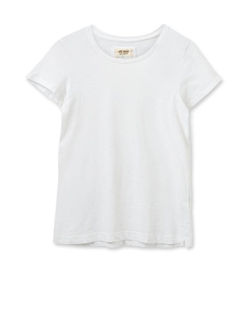 Flat lay of the MOS MOSH Canada Arden Organic Crewneck T-Shirt in white, front view, on a plain background.