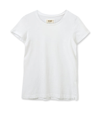 Flat lay of the MOS MOSH Canada Arden Organic Crewneck T-Shirt in white, front view, on a plain background.