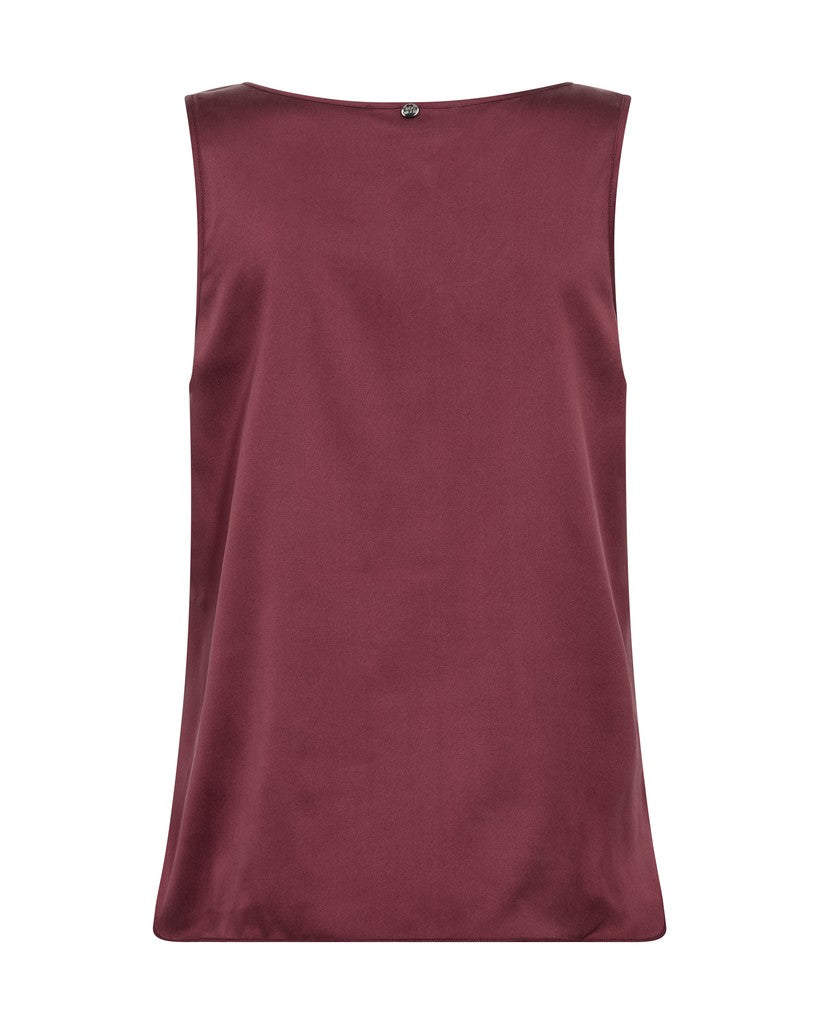 A sleeveless, scoop-neck top in a deep burgundy or maroon color, displayed flat against a solid white background.