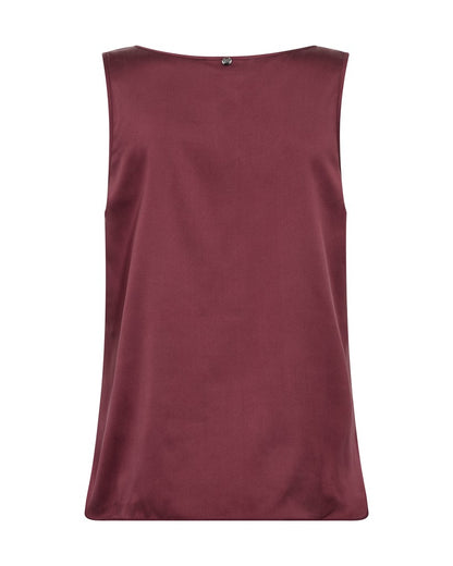 A sleeveless, scoop-neck top in a deep burgundy or maroon color, displayed flat against a solid white background.