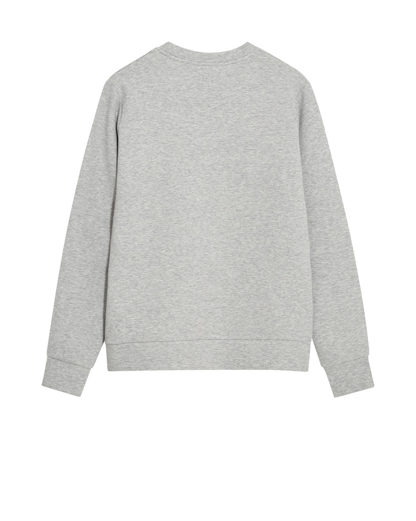 Flat lay of the MOS MOSH Gallery Canada Abel Crew Neck Sweat in grey melange, back view, on a white background.
