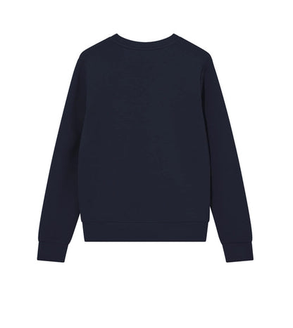 Flat lay of the MOS MOSH Gallery Canada Abel Crew Neck Sweat in salute navy melange, back view, on a white background.