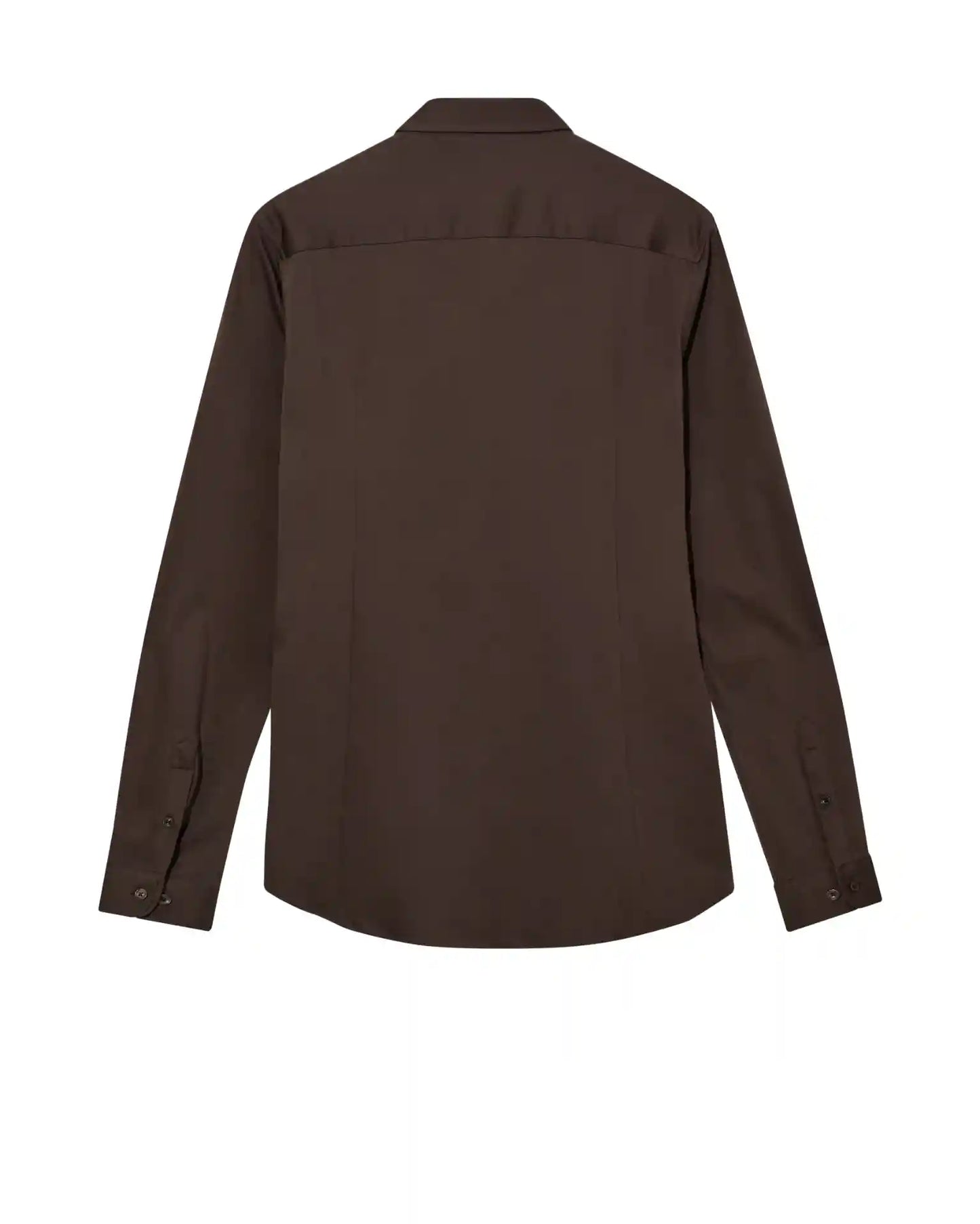 Mos Mosh Gallery brown long sleeve oxford shirt back view tailored button cuff for men