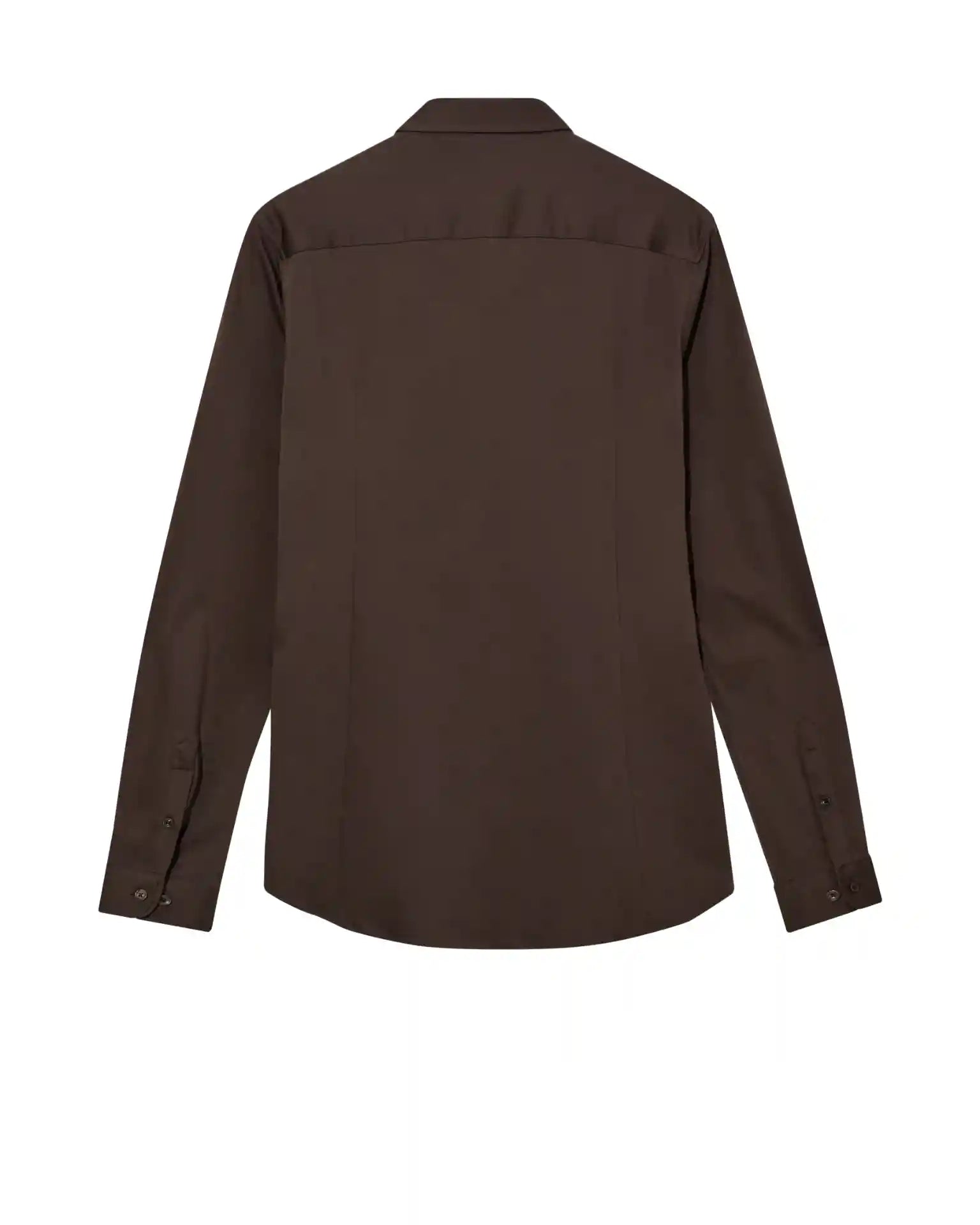 Mos Mosh Gallery brown long sleeve oxford shirt back view tailored button cuff for men